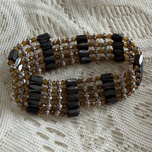 Magnetic Black and Amber Beaded Necklace or Bracelet